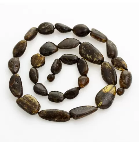 Large dark beads Baltic amber kntted necklace 63cm