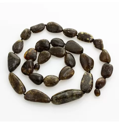 Large dark beads Baltic amber kntted necklace 63cm