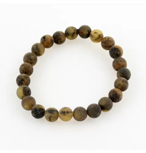 Raw Dark ROUND Baltic amber stretch bracelet 19cm