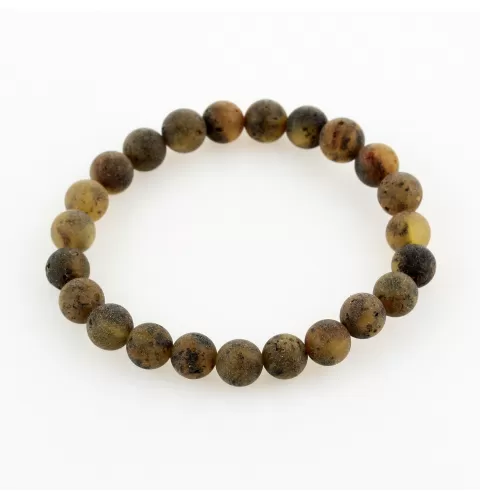 Raw Dark ROUND Baltic amber stretch bracelet 19cm