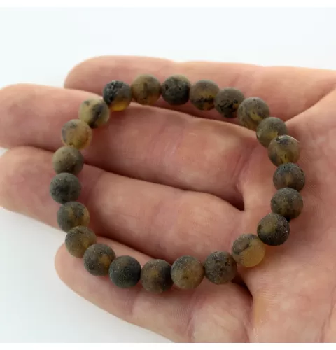 Raw Dark ROUND Baltic amber stretch bracelet 19cm