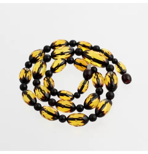 Faceted Baltic amber greenish OLIVE beads necklace 50cm