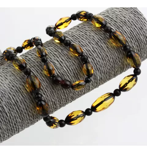 Faceted Baltic amber greenish OLIVE beads necklace 50cm