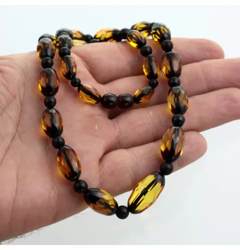 Faceted Baltic amber greenish OLIVE beads necklace 50cm