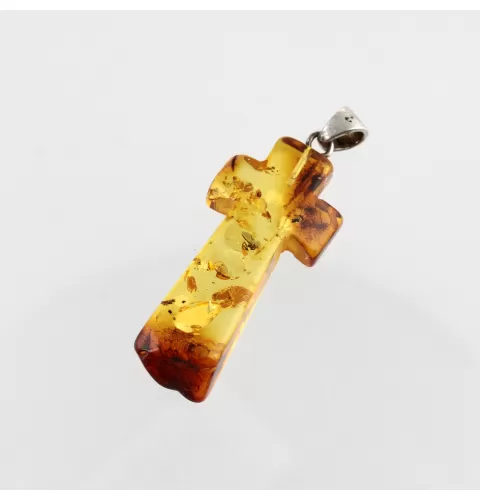 Honey Cross Baltic Amber Silver Pendant
