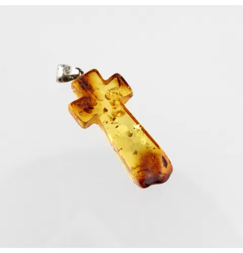 Honey Cross Baltic Amber Silver Pendant