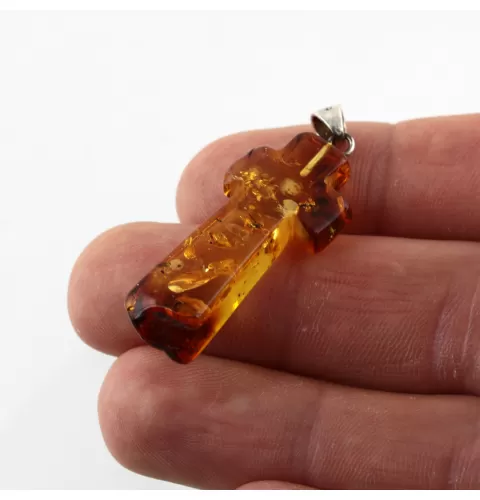 Honey Cross Baltic Amber Silver Pendant