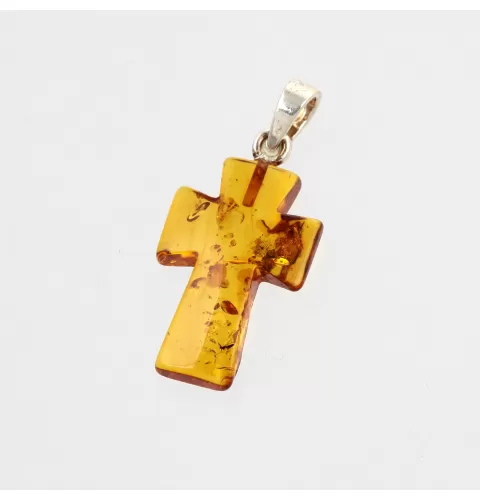 Cognac Cross Baltic Amber Silver Pendant