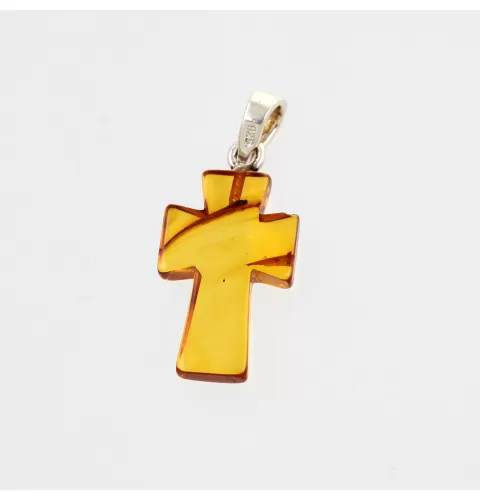 Cognac Cross Baltic Amber Silver Pendant