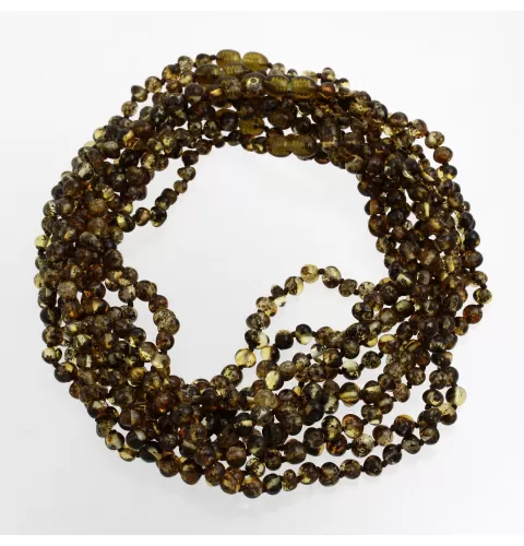 10 Green BAROQUE Baby teething Baltic amber necklaces 38cm