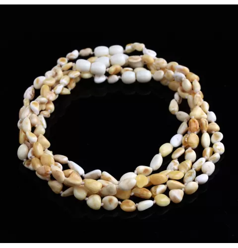 5 White BEANS teething Baltic amber necklaces 33cm