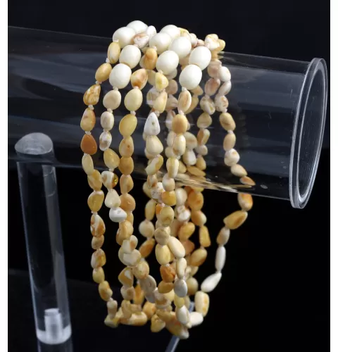 5 White BEANS teething Baltic amber necklaces 33cm