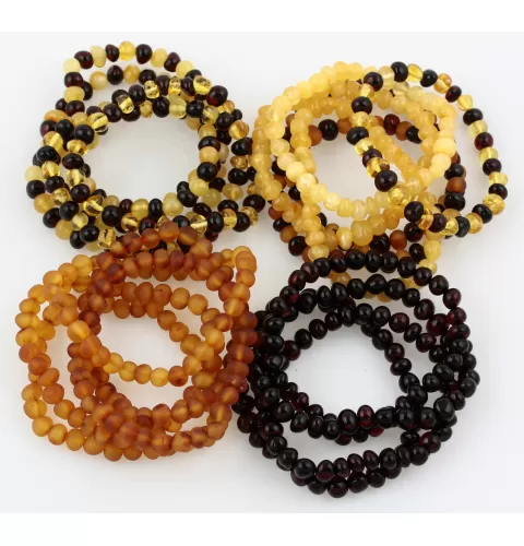 20 Multi Stretch BAROQUE Baltic amber adult bracelets 19cm