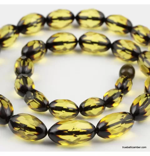 Facet Cut OLIVE beads Baltic amber necklace 19in