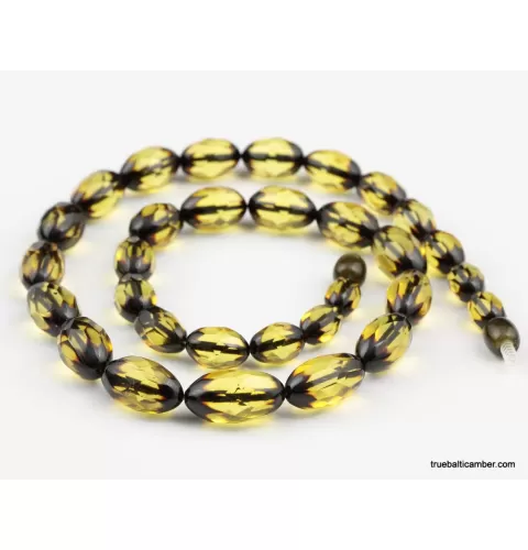 Facet Cut OLIVE beads Baltic amber necklace 19in