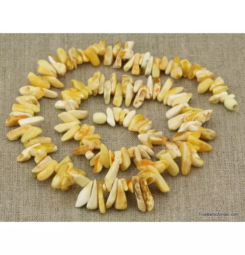 Long UNIQUE white nuggets Baltic amber necklace 24in