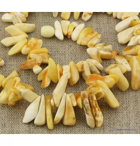 Long UNIQUE white nuggets Baltic amber necklace 24in