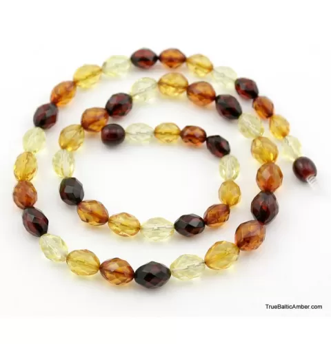 Faceted Baltic amber multi OLIVE beads necklace
