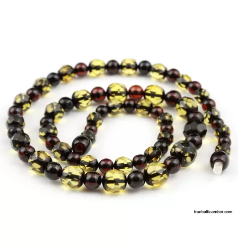 Facet Cut ROUND beads Baltic amber necklace 19in