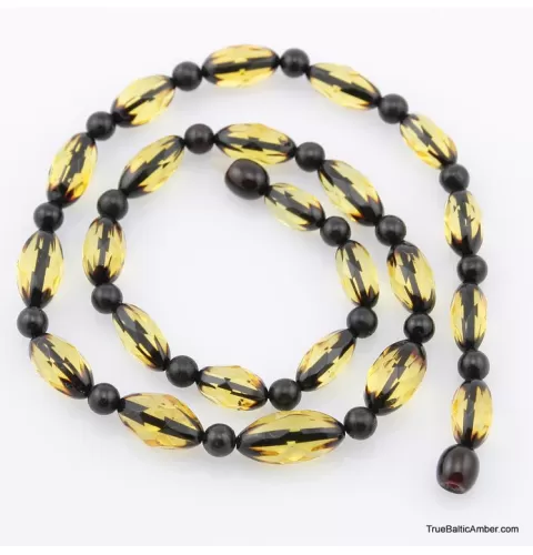Faceted Baltic amber greenish OLIVE beads necklace 19in