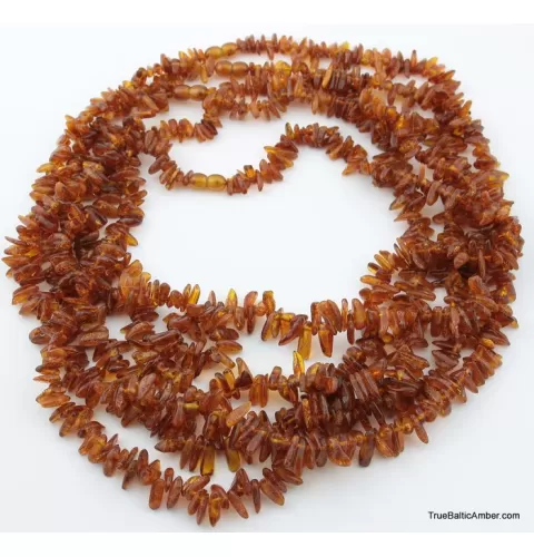 Lot of 5 Baltic amber LONG CHIP beads necklaces