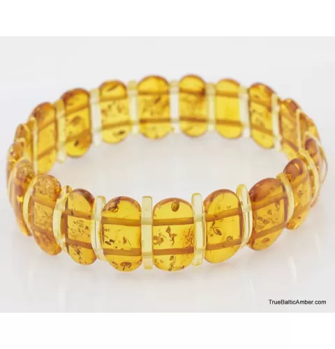Honey pieces Baltic amber elastic bracelet 8in