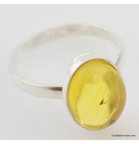Baltic amber silver ring w fossil insect inclusion