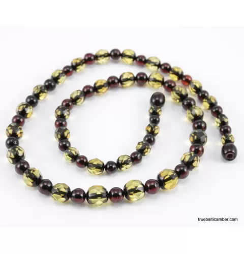 Faceted Baltic amber greenish ROUND beads necklace 20in