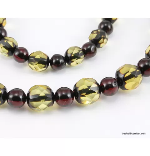 Faceted Baltic amber greenish ROUND beads necklace 20in