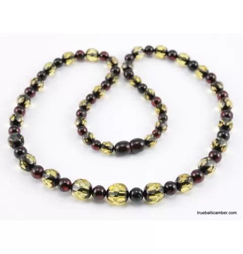 Faceted Baltic amber greenish ROUND beads necklace 20in