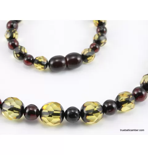 Faceted Baltic amber greenish ROUND beads necklace 20in