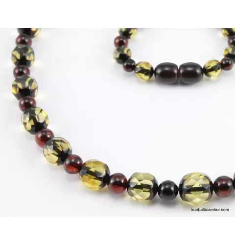 Faceted Baltic amber greenish ROUND beads necklace 20in