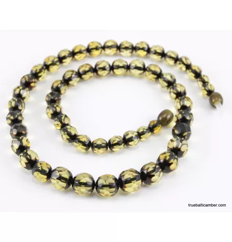 Faceted Baltic amber ROUND beads necklaces 46cm