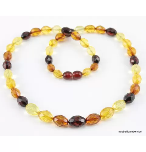 Faceted Baltic amber Multi OLIVE beads necklace