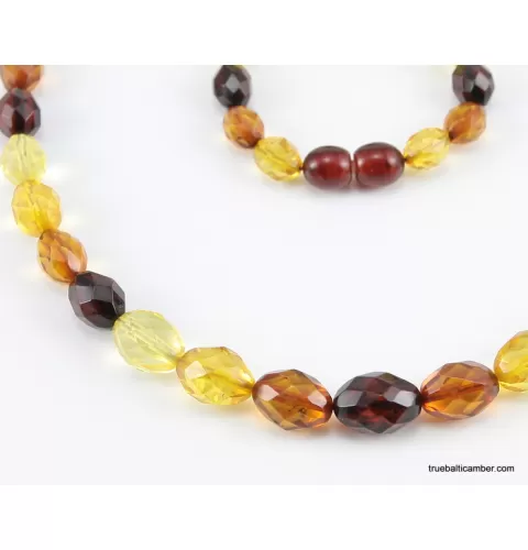 Faceted Baltic amber Multi OLIVE beads necklace