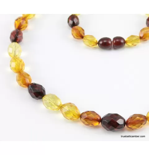Faceted Baltic amber Multi OLIVE beads necklace