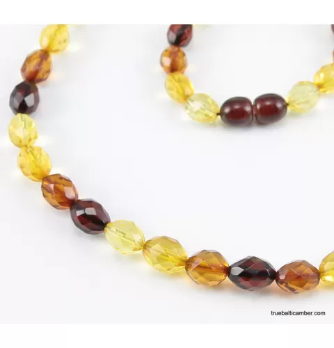 Faceted Baltic amber Multi OLIVE beads necklace