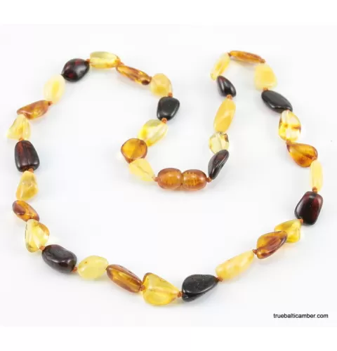 Multi BEANS Baltic amber knotted necklace 18in