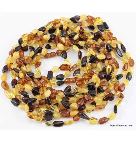 Multi BEANS Baltic amber knotted necklace 18in
