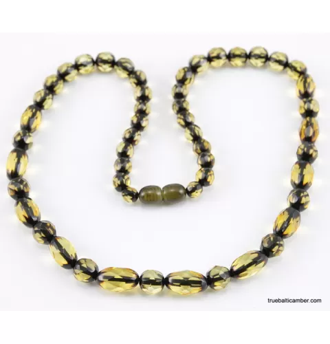 Faceted Baltic amber OLIVE beads necklace