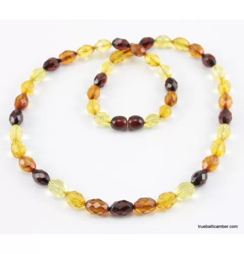Faceted Baltic amber Multi OLIVE beads necklace