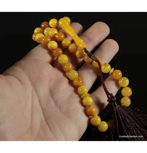 ANTIQUE Islamic 37 Baltic amber prayer ROUND beads
