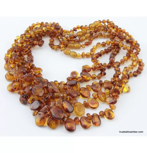 5 Cognac Leave shape nuggets Baltic amber chokers