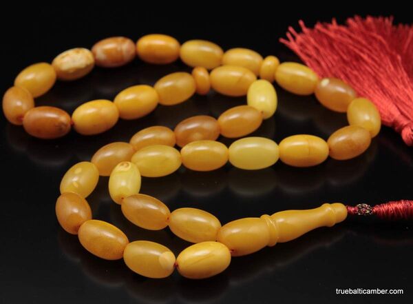 Vintage Egg Yolk Islamic 33 Baltic amber prayer OLIVE beads