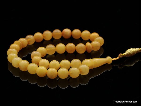 Islamic 33 Prayer Egg Yolk ROUND Baltic amber beads rosary
