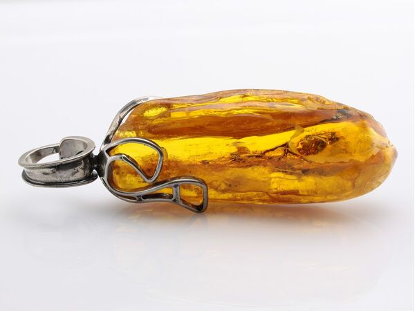 Huge amulet Baltic amber silver pendant w insect inclusion 55g