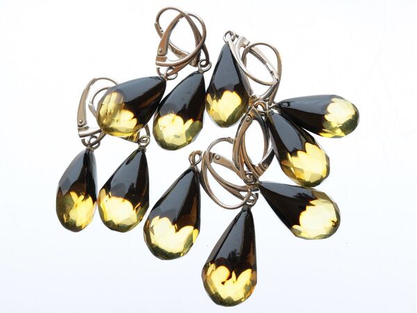 5 Faceted drops Baltic amber Silver Earrings