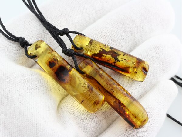 3 Natural Amber Pendants w Leather Cord