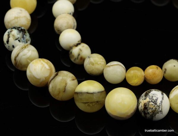 Unique Marble ROUND beads Baltic amber necklace 24in