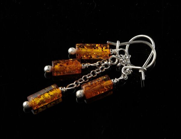 Baltic amber dangle sterling silver hook earrings